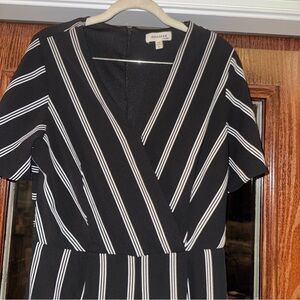 Monteau Romper Women Large Jumpsuit Black White Striped One Piece Split Wide Leg